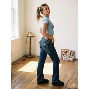 True Religion, Billy Super T, Gold Stitch Denim, Made in USA, Y2K Style, Wms-29